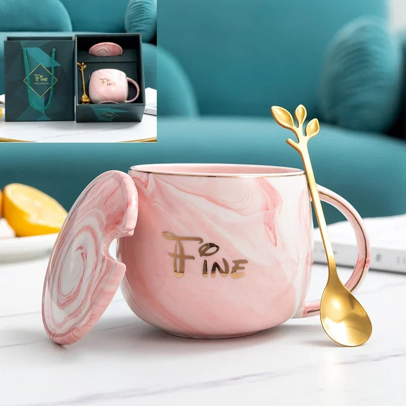 Ensemble de tasse en céramique nordique avec couvercle et cuillère parfait pour une cafetière espresso portable