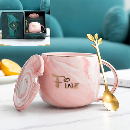 Ensemble de tasse en céramique nordique avec couvercle et cuillère parfait pour une cafetière espresso portable